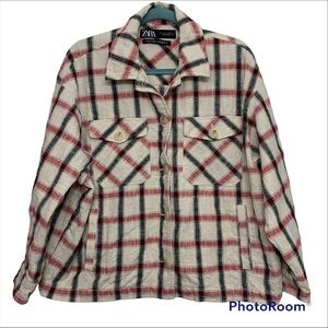 Zara Italian Fabric Plaid Shacket Barn Coat Size Large